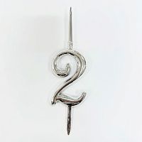 Топпер-свеча "2" пластик, серебро
