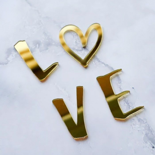 Набор зеркальных акриловых топперов "LOVE" , золото Набор зеркальных акриловых топперов "LOVE" , золото