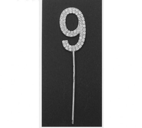 Топпер "9" со стразами, серебро Топпер "9" со стразами, серебро